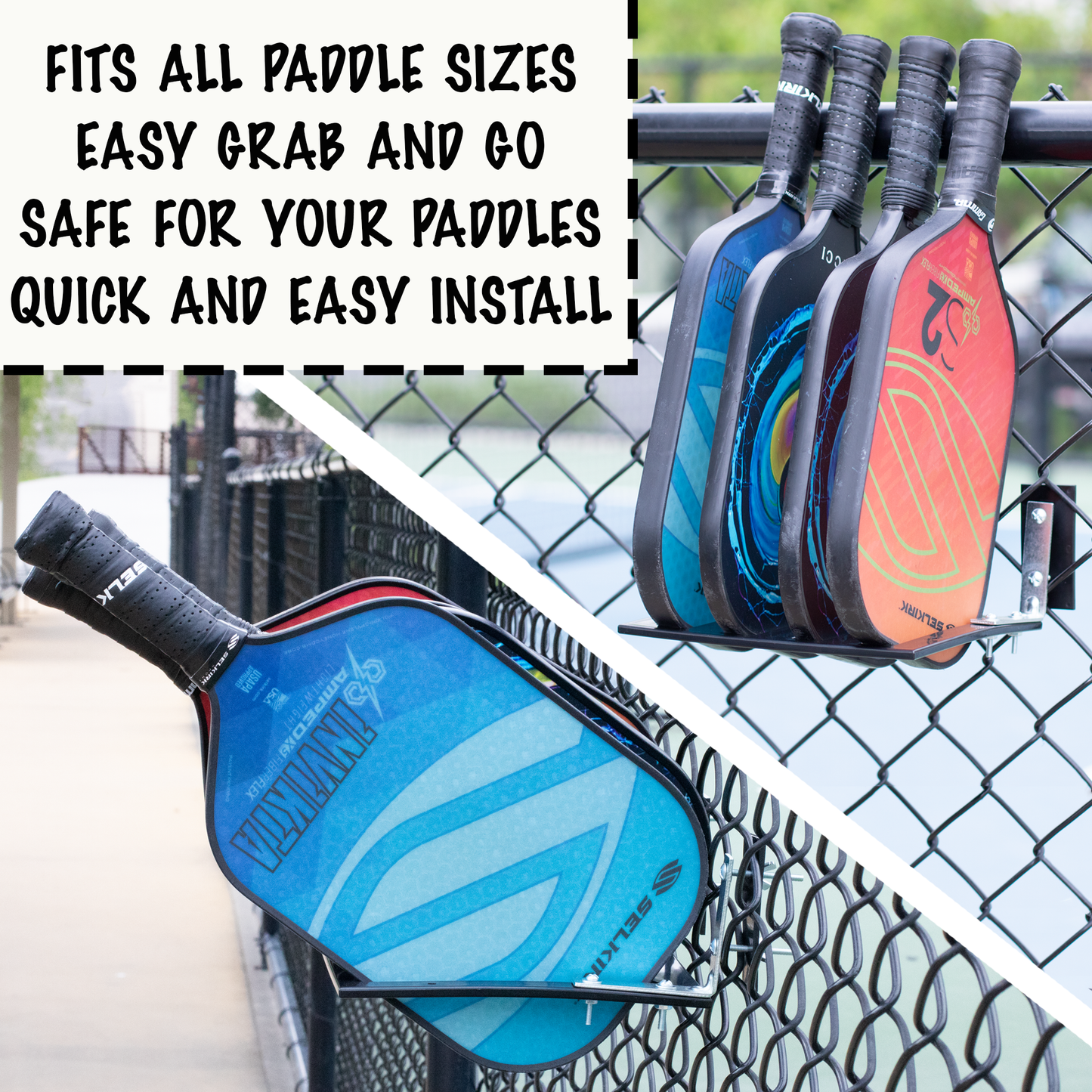 Pickleball Paddle Rack – Holds 4 Paddles – Easily Extendable – Heavy-Duty Material with Weather